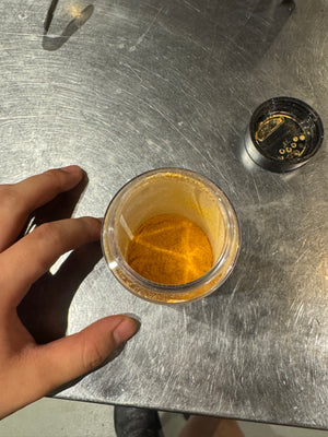 Glass jar with amber